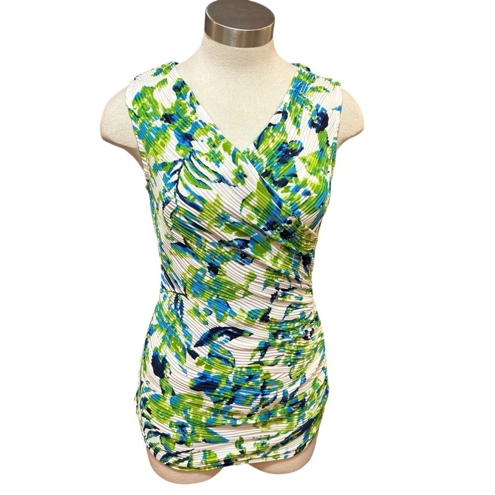 Joseph Ribkoff Womens Top Blue Green Floral Textured Sz. 10